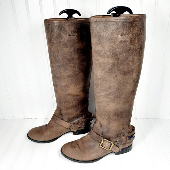 Lucky Brand Shoes - Lucky Brand Blue Jeans America Brown Leather Ankle Harness Knee High BOOTS P727